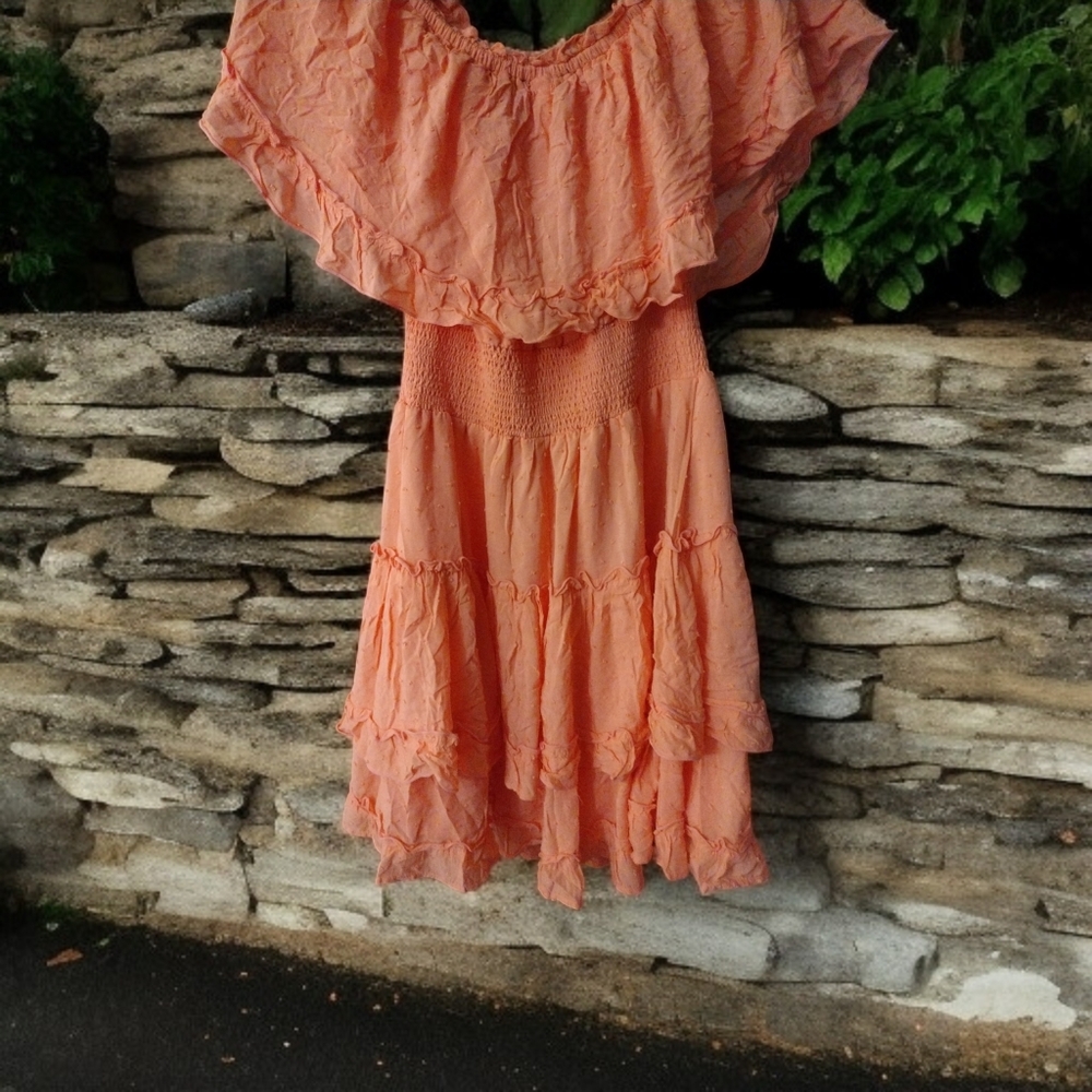 Peach Coral Ruffled Mini Dress Spring Summer SOLD